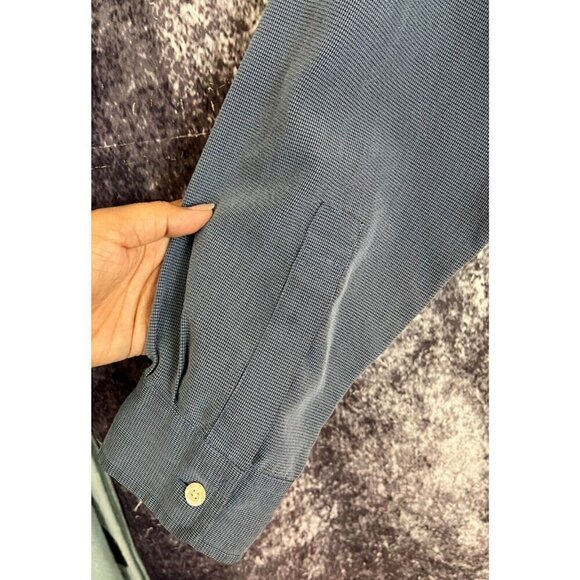 Vintage Guess Shirt Mens L Blue Micro Houndstooth Viscose Button Down Unique 90s - Picture 14 of 15